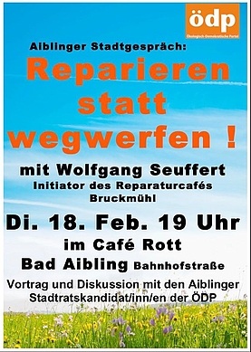 Plakat zum Vortrag "Reparieren statt wegwerfen"